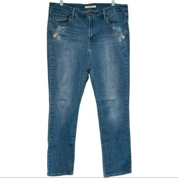 Levis Mid Rise Skinny Floral Embroidered Jeans In Blue Size 33 Cottagecore - Picture 5 of 9